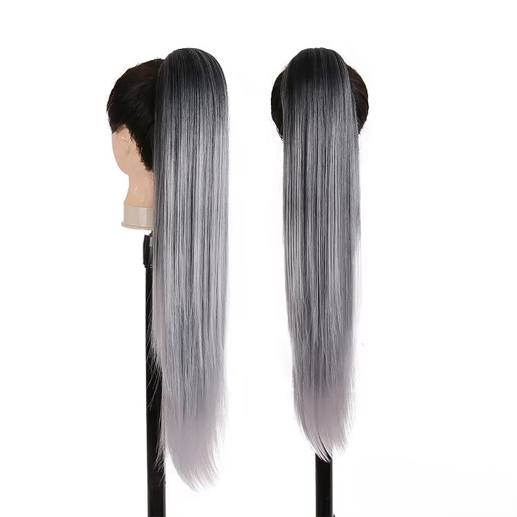 Kim - 70cm Platt Svart till silvergrå ombre